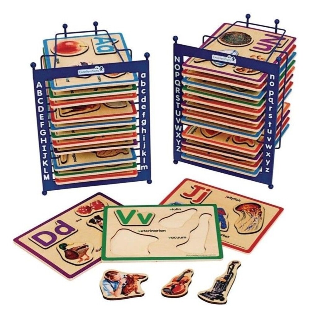 New Alphabet Puzzle Set of 26 with 2 Anti-Slide Puzzle Storage Racks